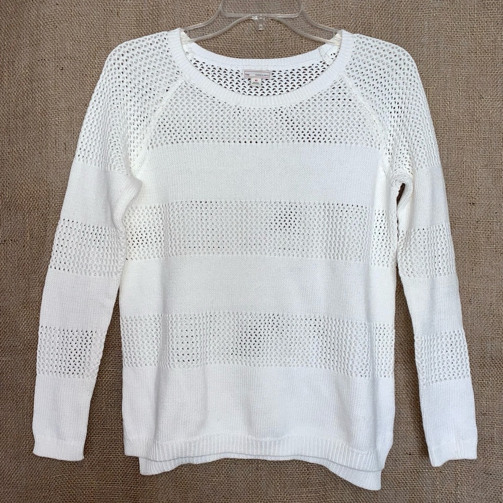 GAP White Open Knit Stripe Lightweight Sweater XS